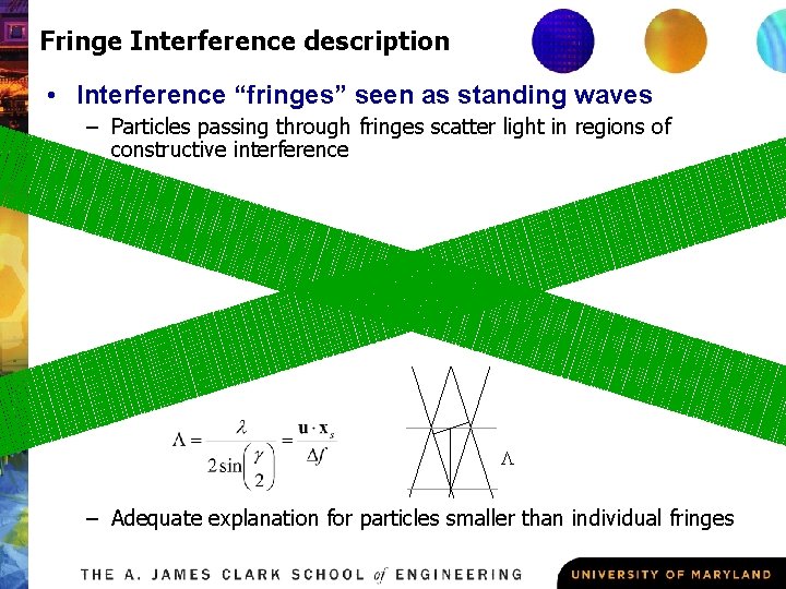Fringe Interference description • Interference “fringes” seen as standing waves – Particles passing through