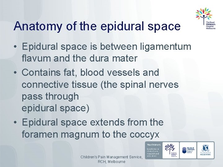 Anatomy of the epidural space • Epidural space is between ligamentum flavum and the