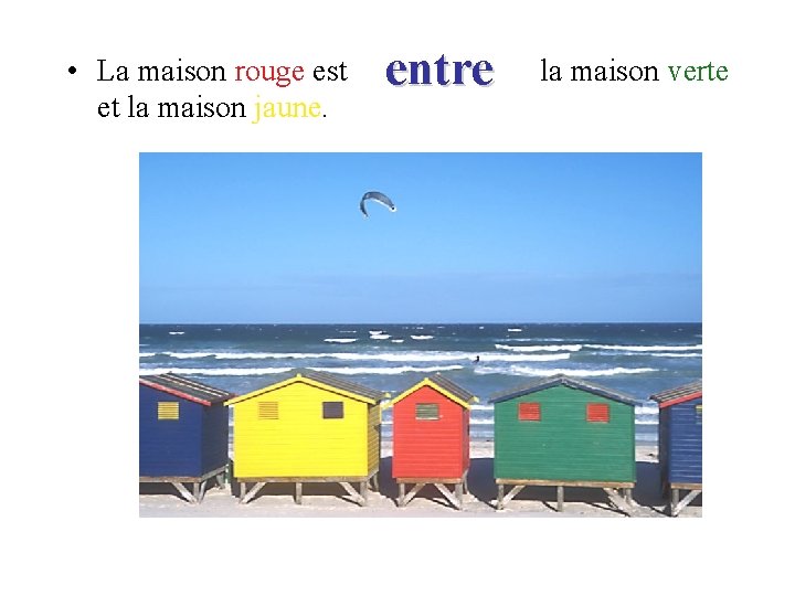 • La maison rouge est et la maison jaune. entre la maison verte