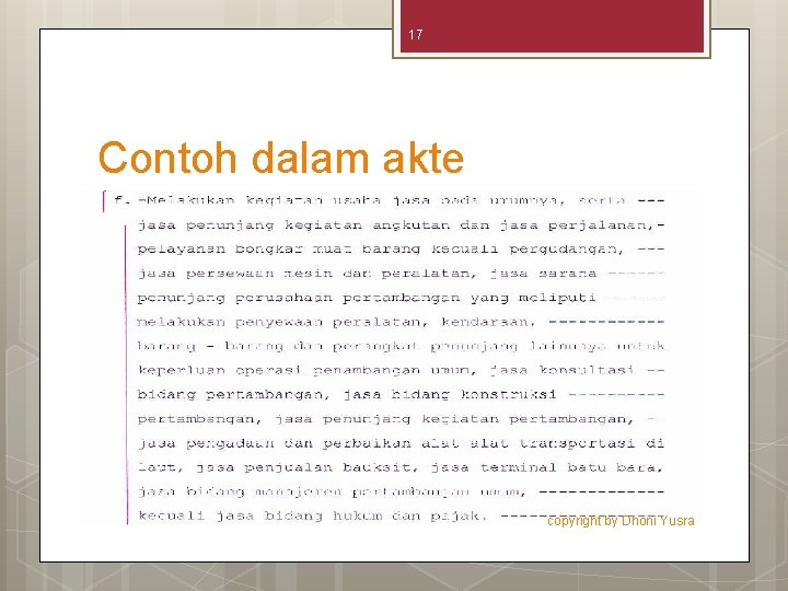 17 Contoh dalam akte copyright by Dhoni Yusra 