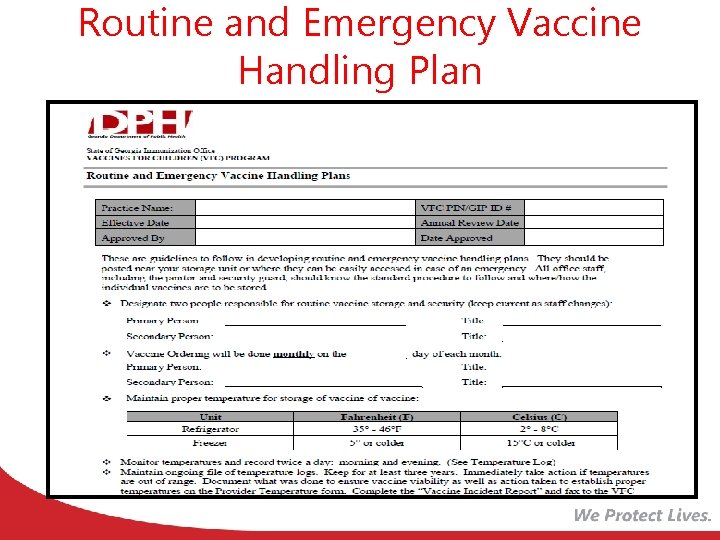 Routine and Emergency Vaccine Handling Plan 