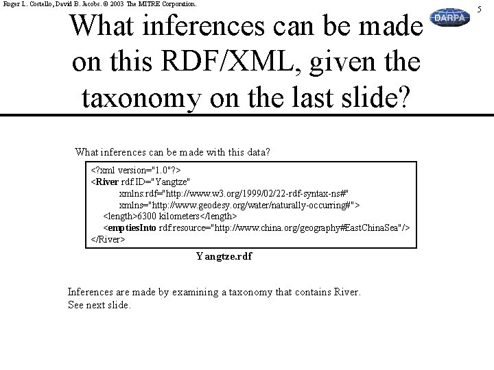 Roger L. Costello, David B. Jacobs. © 2003 The MITRE Corporation. What inferences can
