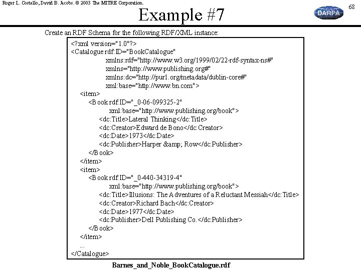 Roger L. Costello, David B. Jacobs. © 2003 The MITRE Corporation. Example #7 Create
