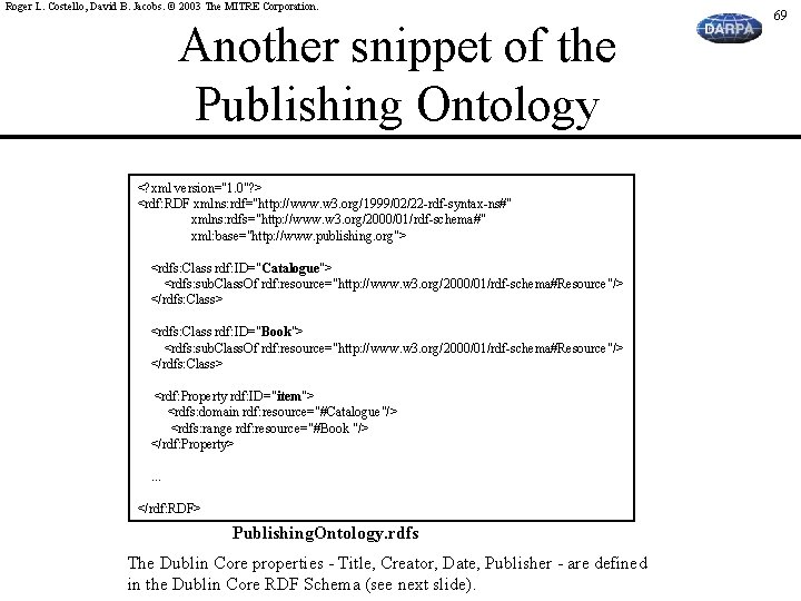 Roger L. Costello, David B. Jacobs. © 2003 The MITRE Corporation. Another snippet of