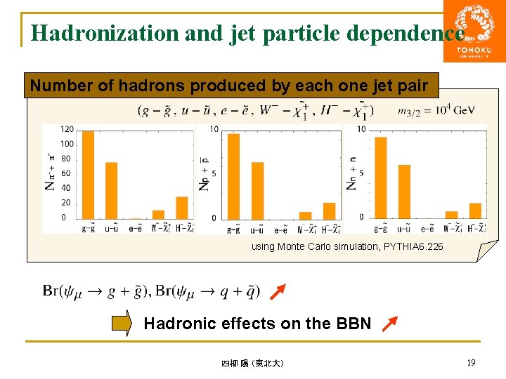 Hadronization and jet particle dependence Number of hadrons produced by each one jet pair