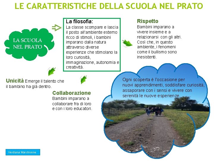 LE CARATTERISTICHE DELLA SCUOLA NEL PRATO La filosofia: Rispetto La classe scompare e lascia