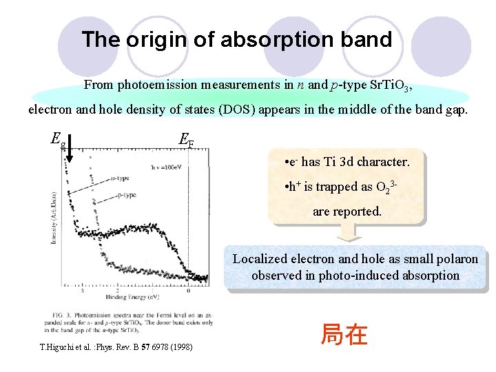 The origin of absorption band From photoemission measurements in n and p-type Sr. Ti.