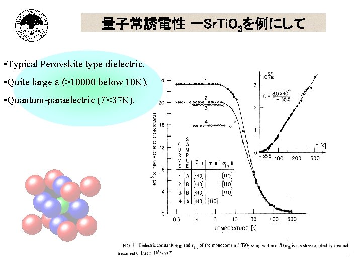 量子常誘電性 ーSr. Ti. O 3を例にして • Typical Perovskite type dielectric. • Quite large e