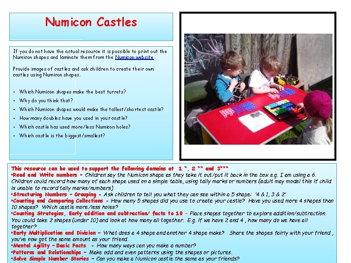 Numicon Castles If you do not have the actual resource it is possible to