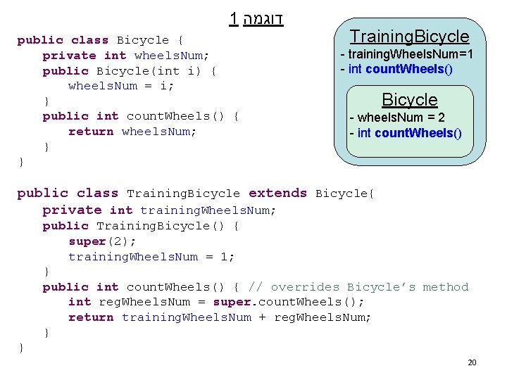 1 דוגמה public class Bicycle { private int wheels. Num; public Bicycle(int i) {