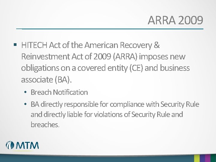 ARRA 2009 § HITECH Act of the American Recovery & Reinvestment Act of 2009