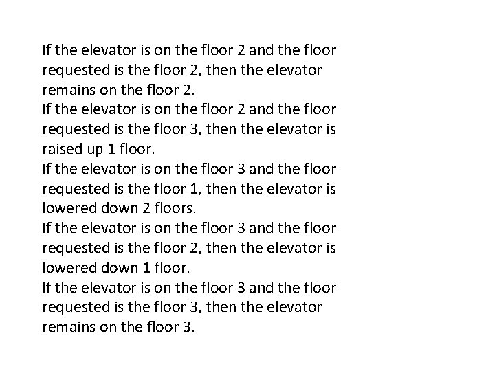 If the elevator is on the floor 2 and the floor requested is the