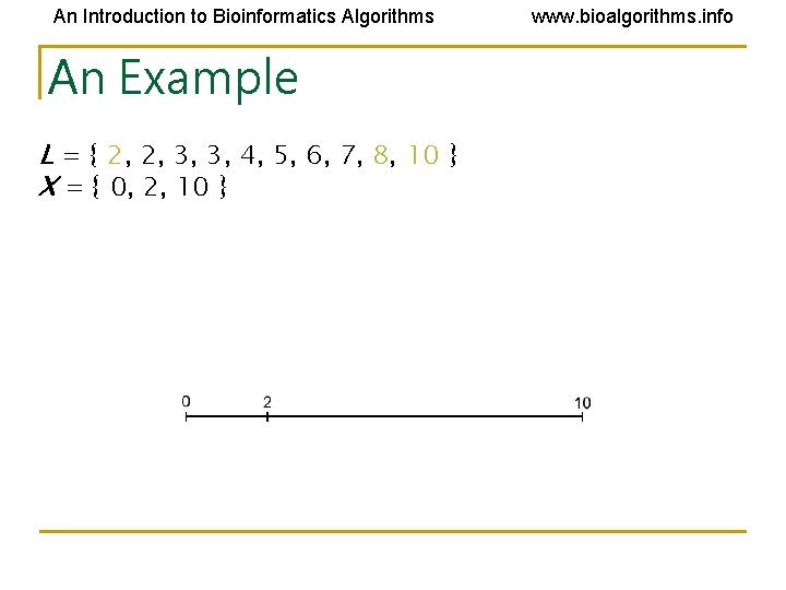 An Introduction to Bioinformatics Algorithms An Example L = { 2, 2, 3, 3, An Introduction to Bioinformatics Algorithms An Example L = { 2, 2, 3, 3,