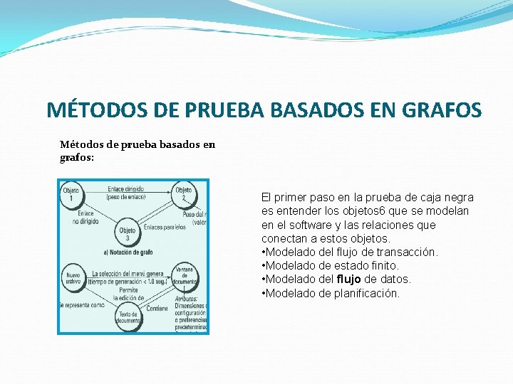 MÉTODOS DE PRUEBA BASADOS EN GRAFOS Métodos de prueba basados en grafos: El primer