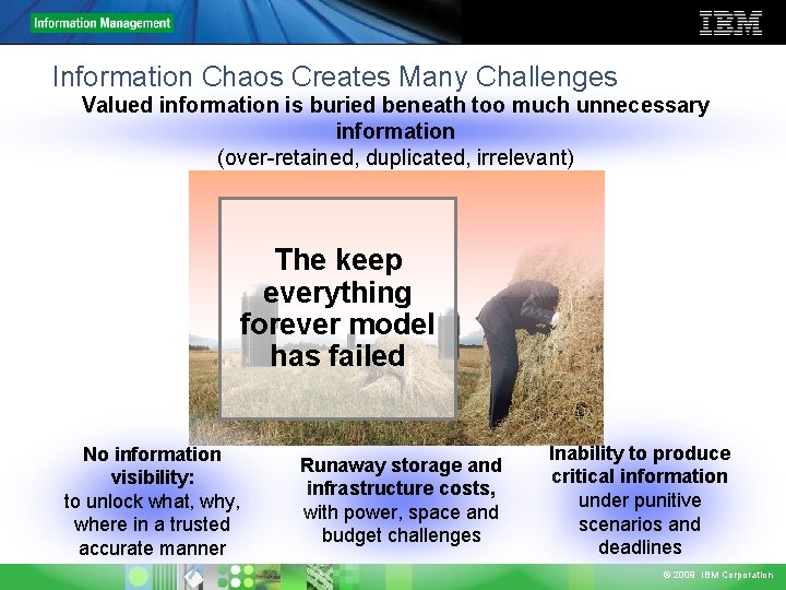 Information Chaos Creates Many Challenges Valued information is buried beneath too much unnecessary information