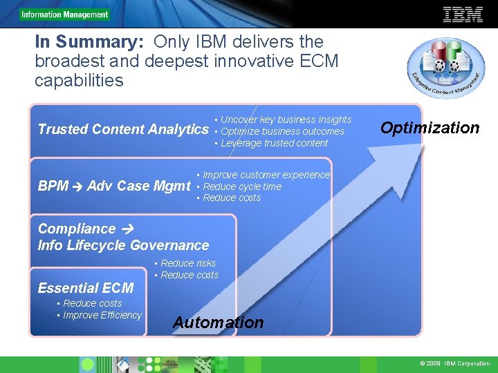 In Summary: Only IBM delivers the broadest and deepest innovative ECM capabilities Trusted Content