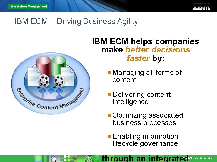 IBM ECM – Driving Business Agility IBM ECM helps companies make better decisions faster