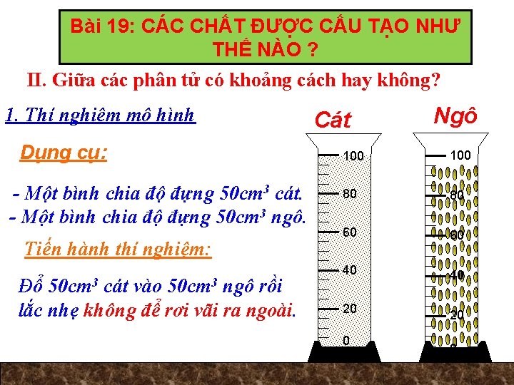Bài 19: CÁC CHẤT ĐƯỢC CẤU TẠO NHƯ THẾ NÀO ? II. Giữa các