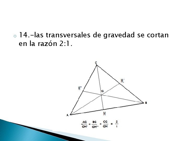 o 14. -las transversales de gravedad se cortan en la razón 2: 1. 