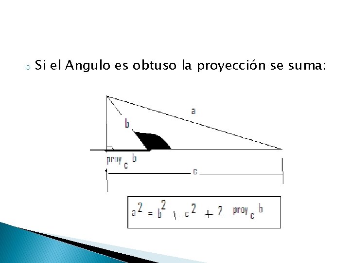 o Si el Angulo es obtuso la proyección se suma: 