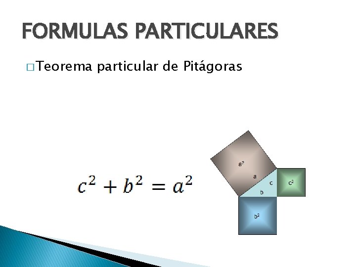 FORMULAS PARTICULARES � Teorema particular de Pitágoras 