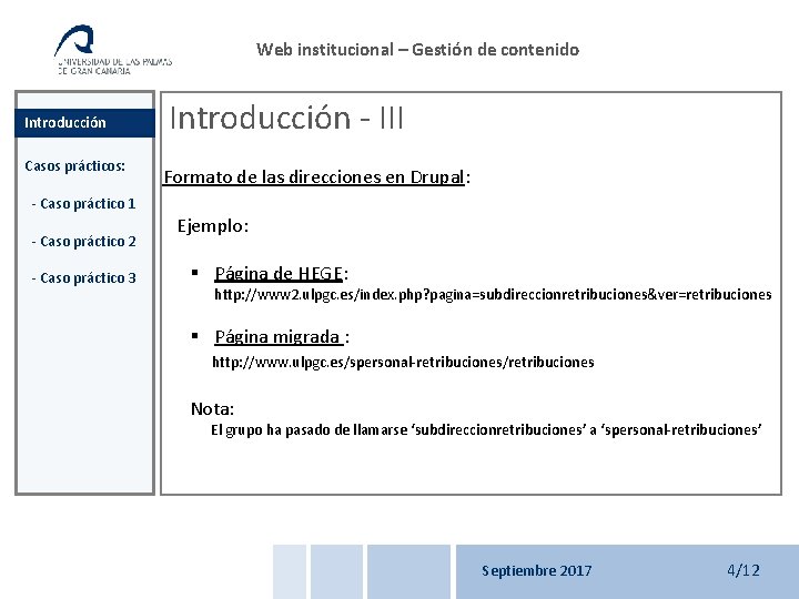 Web institucional – Gestión de contenido Introducción Casos prácticos: - Caso práctico 1 -