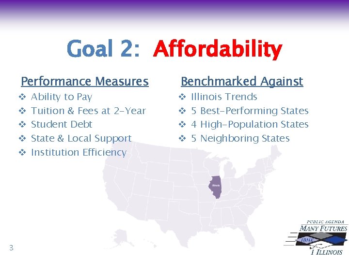Goal 2: Affordability 3 Performance Measures Benchmarked Against v v v v v Ability