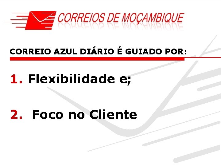 CORREIO AZUL DIÁRIO É GUIADO POR: 1. Flexibilidade e; 2. Foco no Cliente 