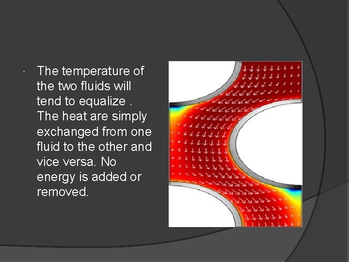  The temperature of the two fluids will tend to equalize. The heat are