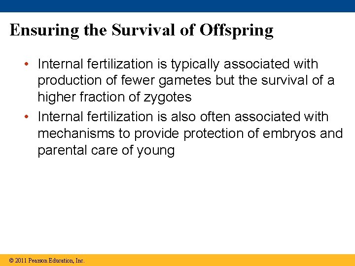 Ensuring the Survival of Offspring • Internal fertilization is typically associated with production of