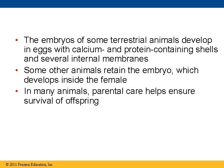  • The embryos of some terrestrial animals develop in eggs with calcium- and