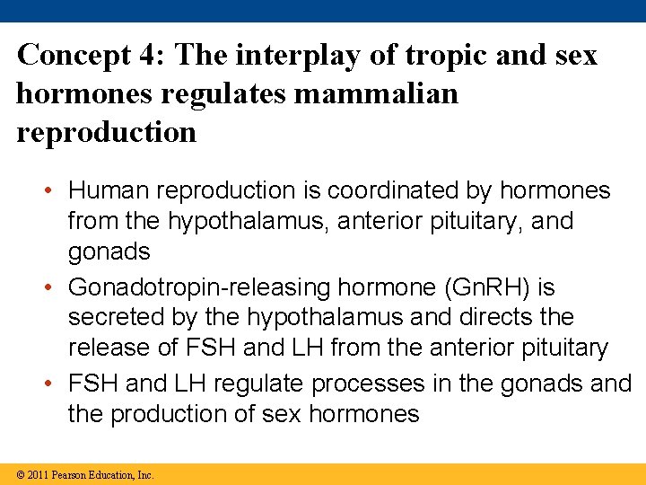 Concept 4: The interplay of tropic and sex hormones regulates mammalian reproduction • Human