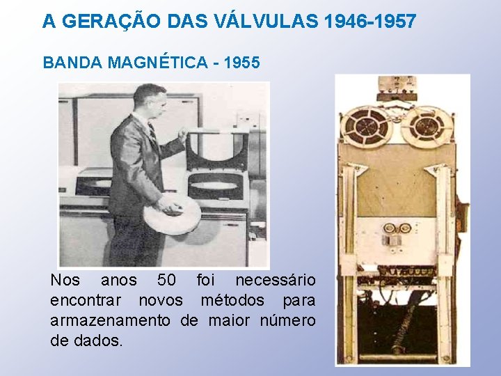 A GERAÇÃO DAS VÁLVULAS 1946 -1957 BANDA MAGNÉTICA - 1955 Nos anos 50 foi