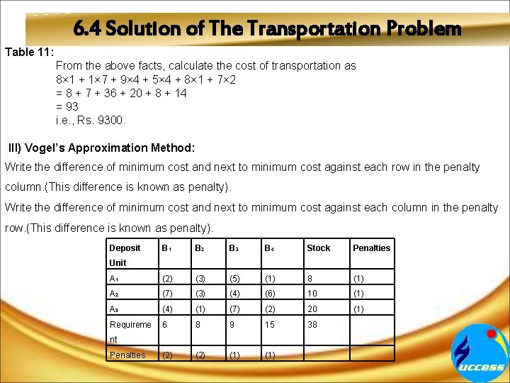 6. 4 Solution of The Transportation Problem Table 11: From the above facts, calculate