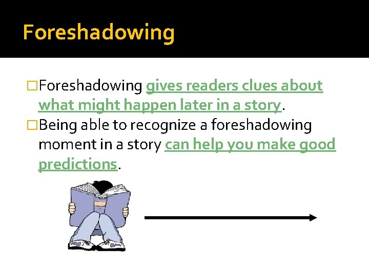 Foreshadowing �Foreshadowing gives readers clues about what might happen later in a story. �Being