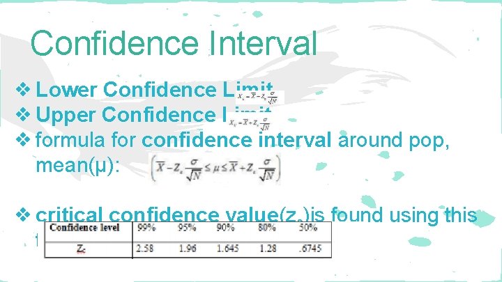 Confidence Interval ❖ Lower Confidence Limit ❖ Upper Confidence Limit ❖ formula for confidence