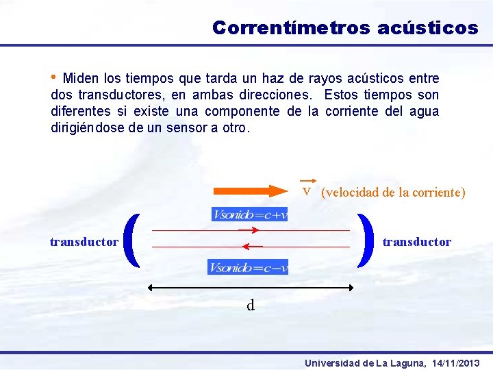 Correntímetros acústicos • Miden los tiempos que tarda un haz de rayos acústicos entre