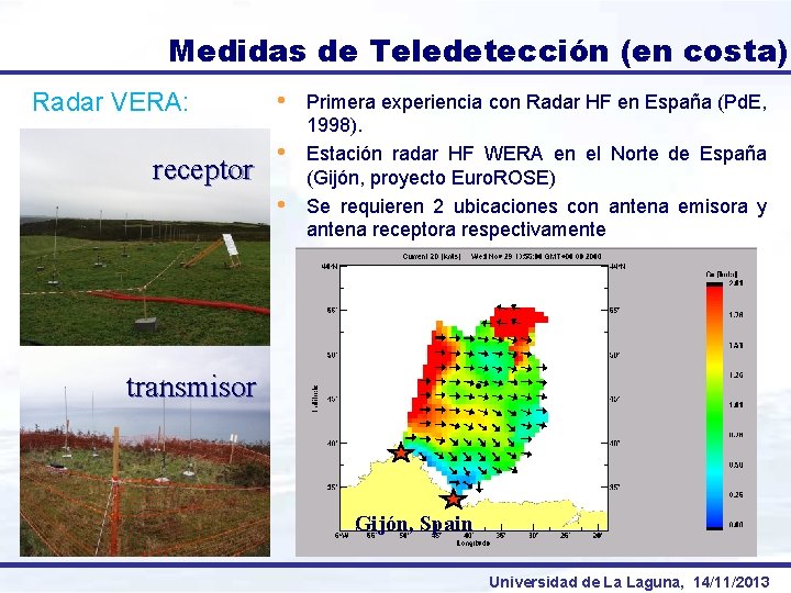 Medidas de Teledetección (en costa) Radar VERA: receptor • • • Primera experiencia con