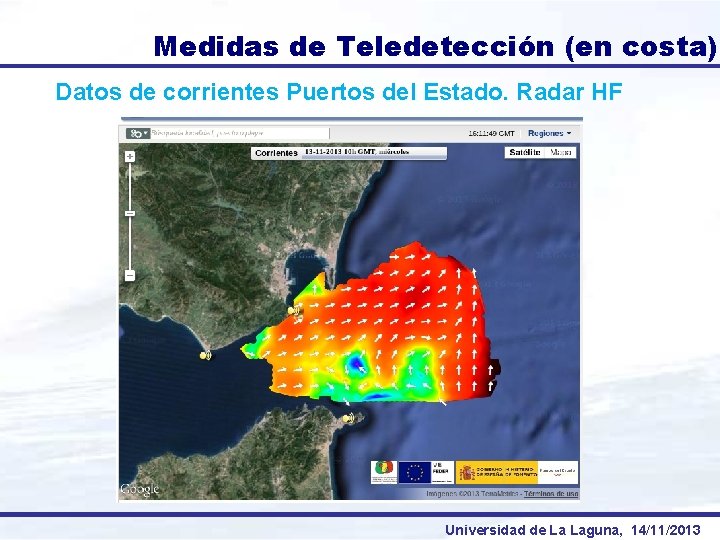 Medidas de Teledetección (en costa) Datos de corrientes Puertos del Estado. Radar HF Universidad