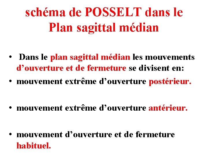 schéma de POSSELT dans le Plan sagittal médian • Dans le plan sagittal médian
