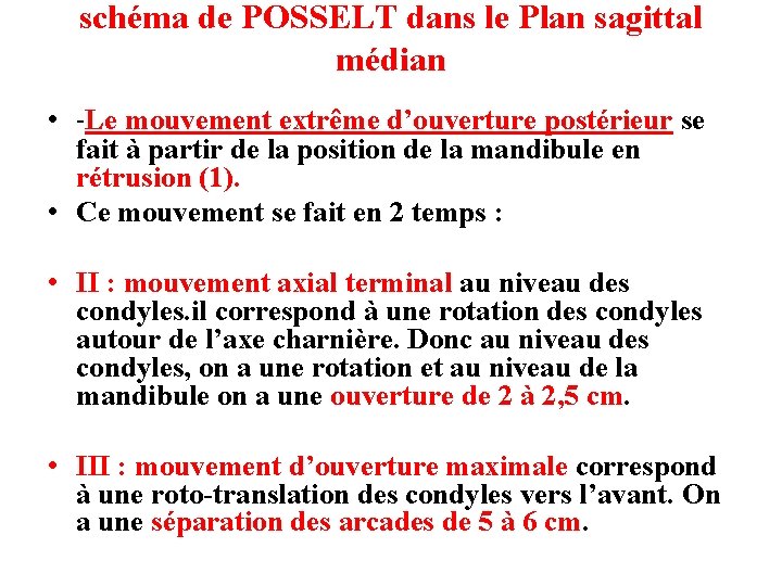 schéma de POSSELT dans le Plan sagittal médian • -Le mouvement extrême d’ouverture postérieur