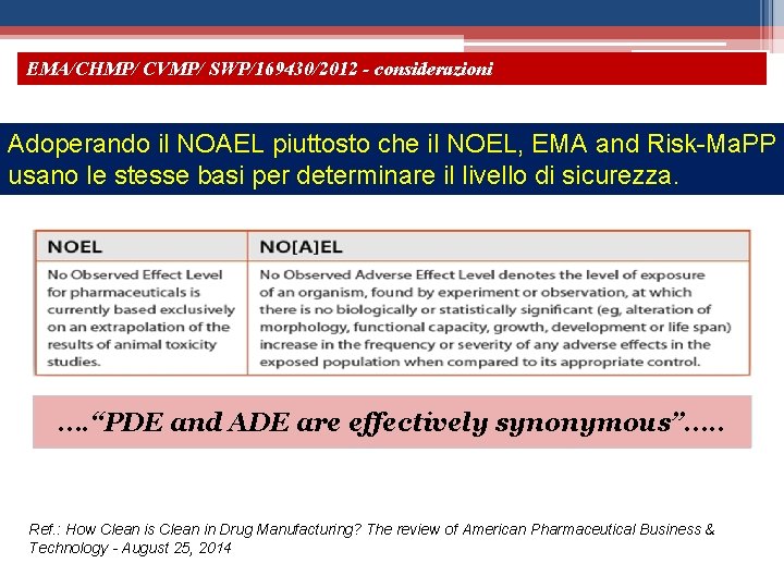 EMA/CHMP/ CVMP/ SWP/169430/2012 - considerazioni Adoperando il NOAEL piuttosto che il NOEL, EMA and