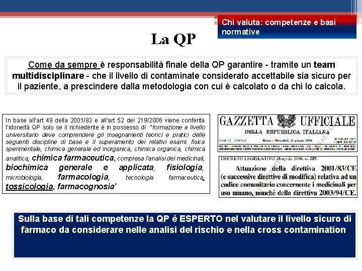 La QP Chi valuta: competenze e basi normative Come da sempre è responsabilità finale