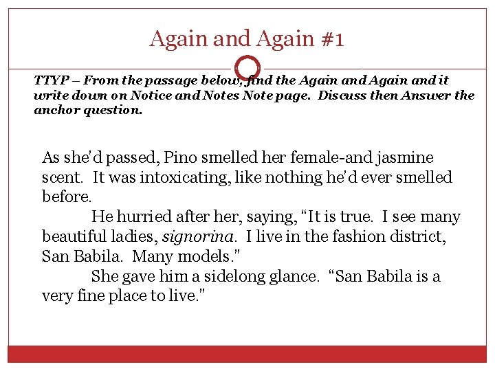 Again and Again #1 TTYP – From the passage below, find the Again and