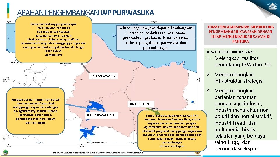 ARAHAN PENGEMBANGAN WP PURWASUKA Simpul pendukung pengembangan PKN Kawasan Perkotaan Bodebek, untuk kegiatan pertanian