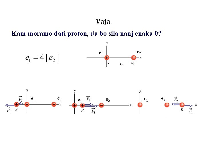 Vaja Kam moramo dati proton, da bo sila nanj enaka 0? e 2 e