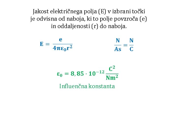 Jakost električnega polja (E) v izbrani točki je odvisna od naboja, ki to polje