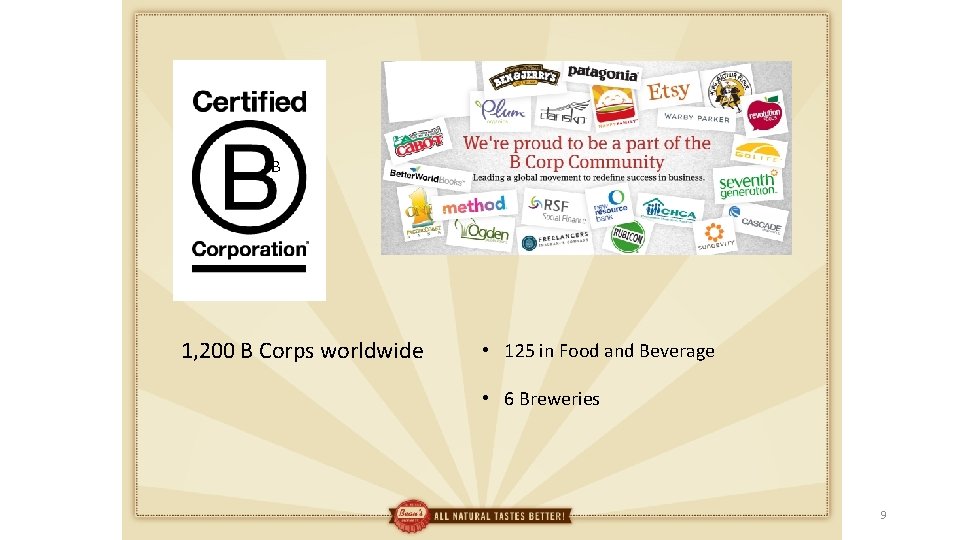 B 1, 200 B Corps worldwide • 125 in Food and Beverage • 6