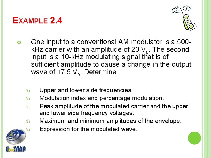 EXAMPLE 2. 4 One input to a conventional AM modulator is a 500 k.