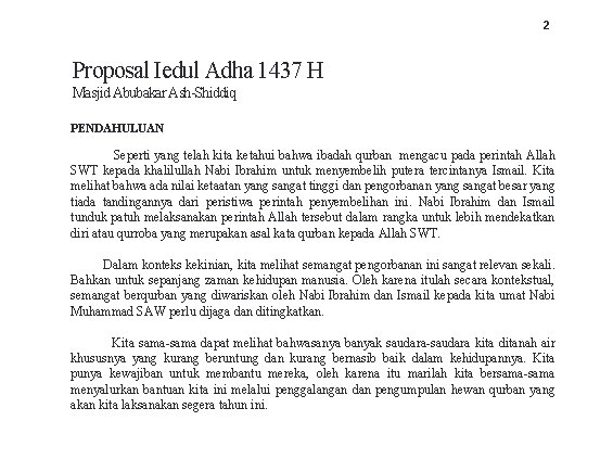 2 Proposal Iedul Adha 1437 H Masjid Abubakar Ash-Shiddiq PENDAHULUAN Seperti yang telah kita